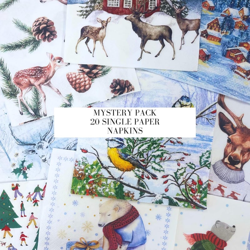 Keep Unique Mystery Pack Decoupage Paper Napkins, 20-ct Assorted Surprise Napkins, Decorative Napkins for Art Craft Junk Journal, Scrapbooking, 20 Different Winter Designs - Image 2